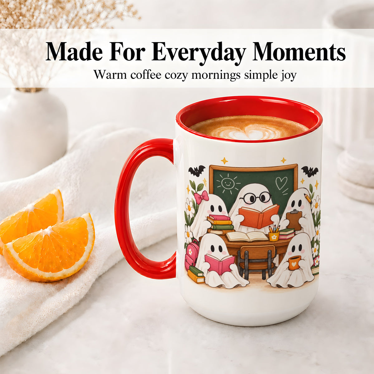 #pl[15oz|Red] Halloween Teacher Ghosts Ceramic Mug for Teachers
