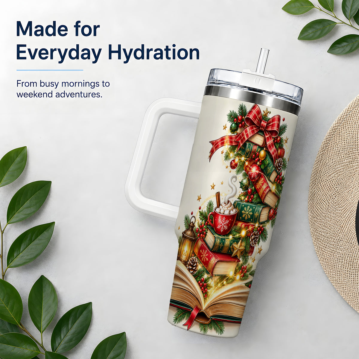 Christmas Book Lover 40oz Tumbler, Cozy Holiday Reading Drinkware