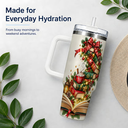 Christmas Book Lover 40oz Tumbler, Cozy Holiday Reading Drinkware