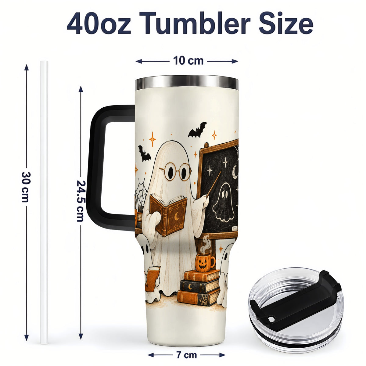 #pl[40oz|Black] Halloween Teacher Ghost 40oz Tumbler, Spooky Classroom Art Drinkware
