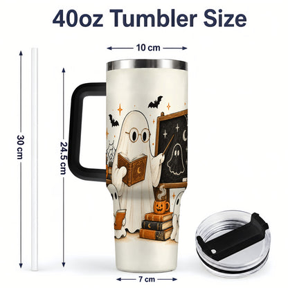 #pl[40oz|Black] Halloween Teacher Ghost 40oz Tumbler, Spooky Classroom Art Drinkware