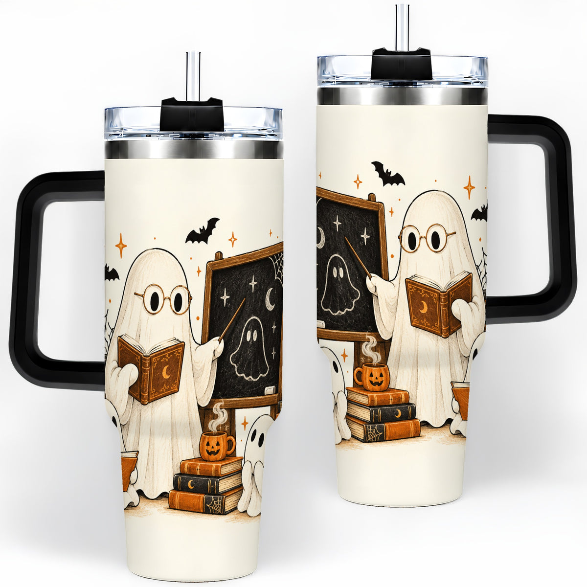 #pl[40oz|Black] Halloween Teacher Ghost 40oz Tumbler, Spooky Classroom Art Drinkware