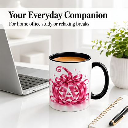 #pl[11oz|Black] Pink Bow Halloween Pumpkin Ceramic Mug for Halloween Fans