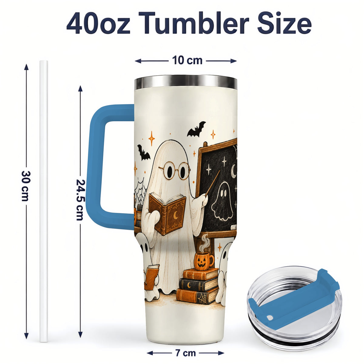 #pl[40oz|Blue] Halloween Teacher Ghost 40oz Tumbler, Spooky Classroom Art Drinkware