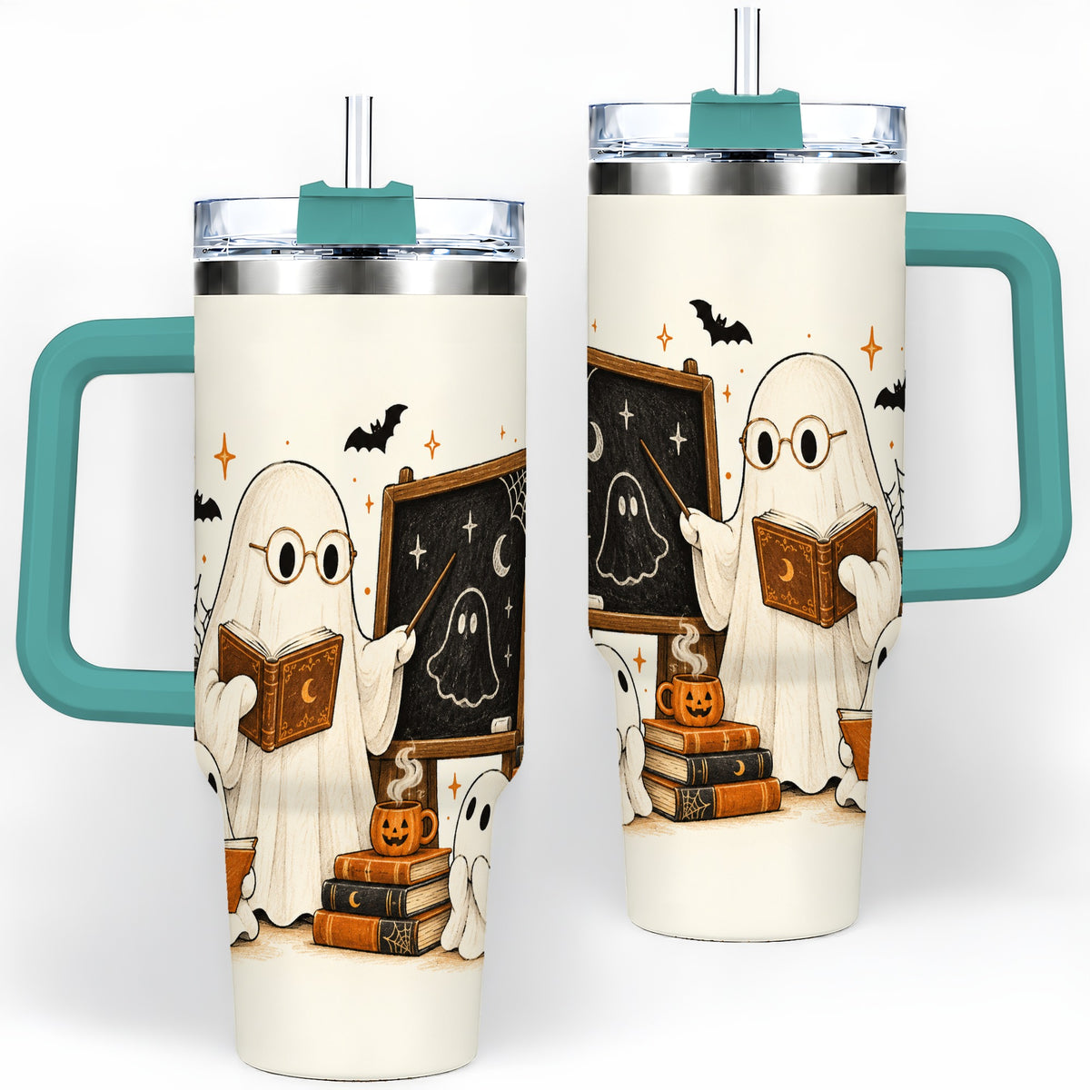 #pl[40oz|Green] Halloween Teacher Ghost 40oz Tumbler, Spooky Classroom Art Drinkware