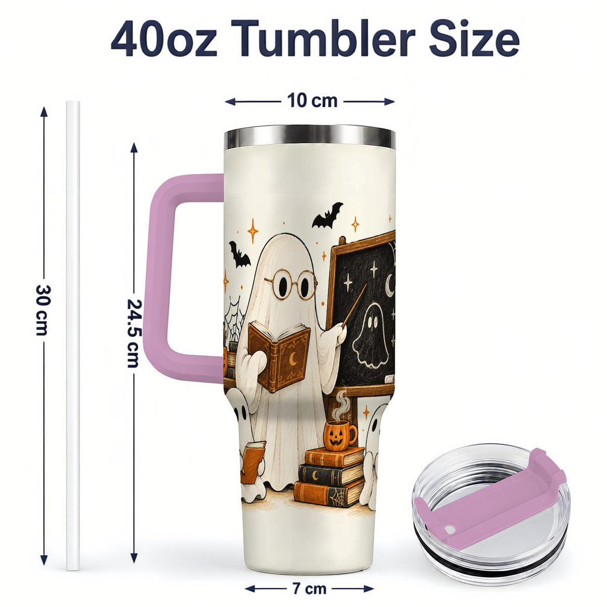 #pl[40oz|Pink] Halloween Teacher Ghost 40oz Tumbler, Spooky Classroom Art Drinkware