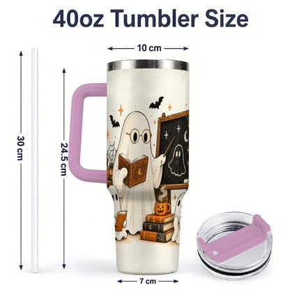 #pl[40oz|Pink] Halloween Teacher Ghost 40oz Tumbler, Spooky Classroom Art Drinkware