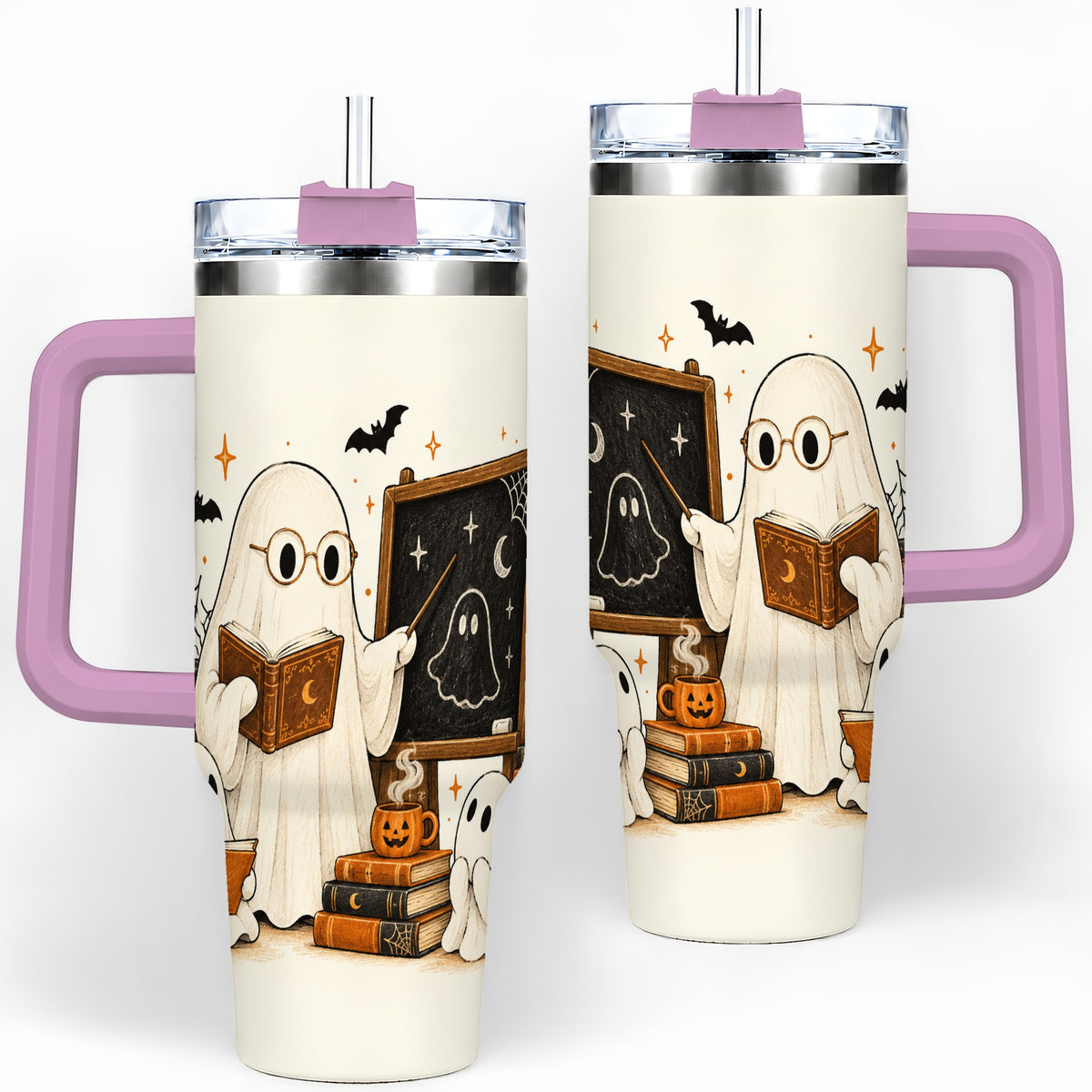 #pl[40oz|Pink] Halloween Teacher Ghost 40oz Tumbler, Spooky Classroom Art Drinkware