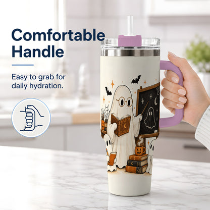 #pl[40oz|Pink] Halloween Teacher Ghost 40oz Tumbler, Spooky Classroom Art Drinkware