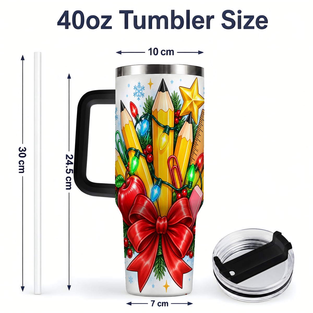 #pl[40oz|Black] Christmas Teacher 40oz Tumbler, School Supplies Holiday Drinkware