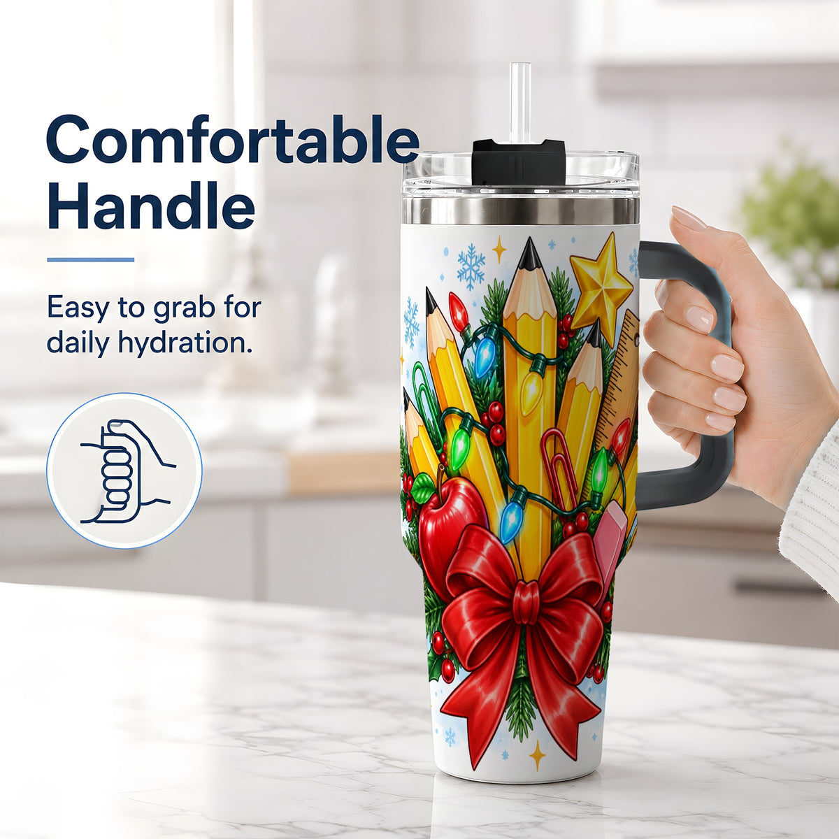 #pl[40oz|Black] Christmas Teacher 40oz Tumbler, School Supplies Holiday Drinkware