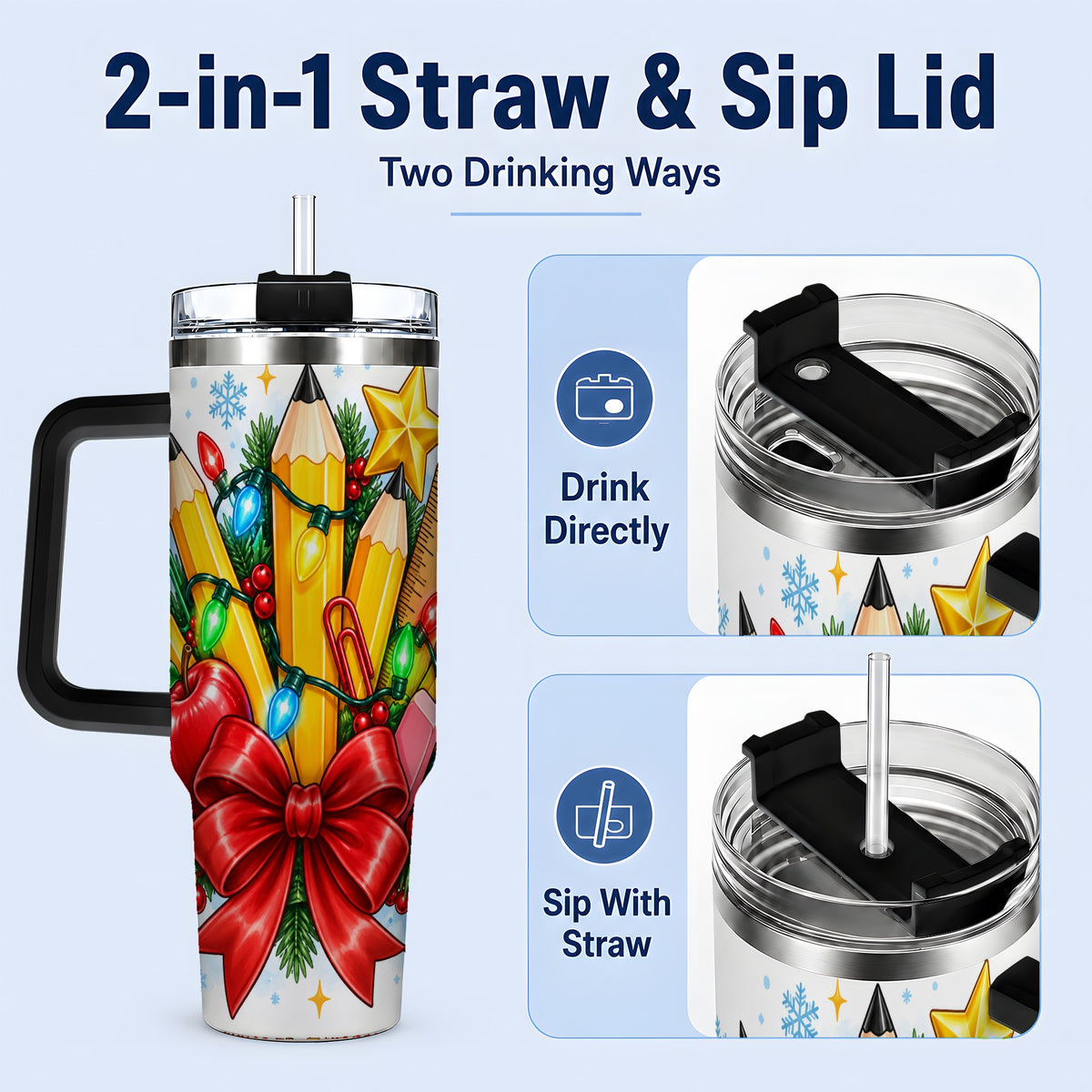 #pl[40oz|Black] Christmas Teacher 40oz Tumbler, School Supplies Holiday Drinkware