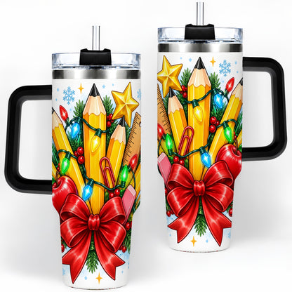 #pl[40oz|Black] Christmas Teacher 40oz Tumbler, School Supplies Holiday Drinkware