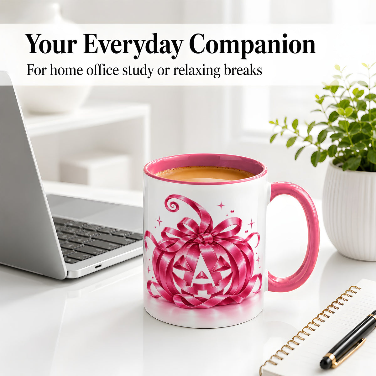 #pl[11oz|Pink] Pink Bow Halloween Pumpkin Ceramic Mug for Halloween Fans