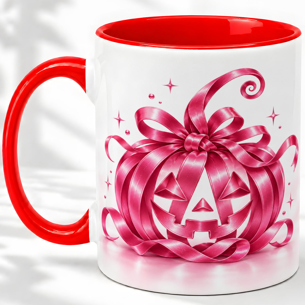 Pink Bow Halloween Pumpkin Ceramic Mug for Halloween Fans