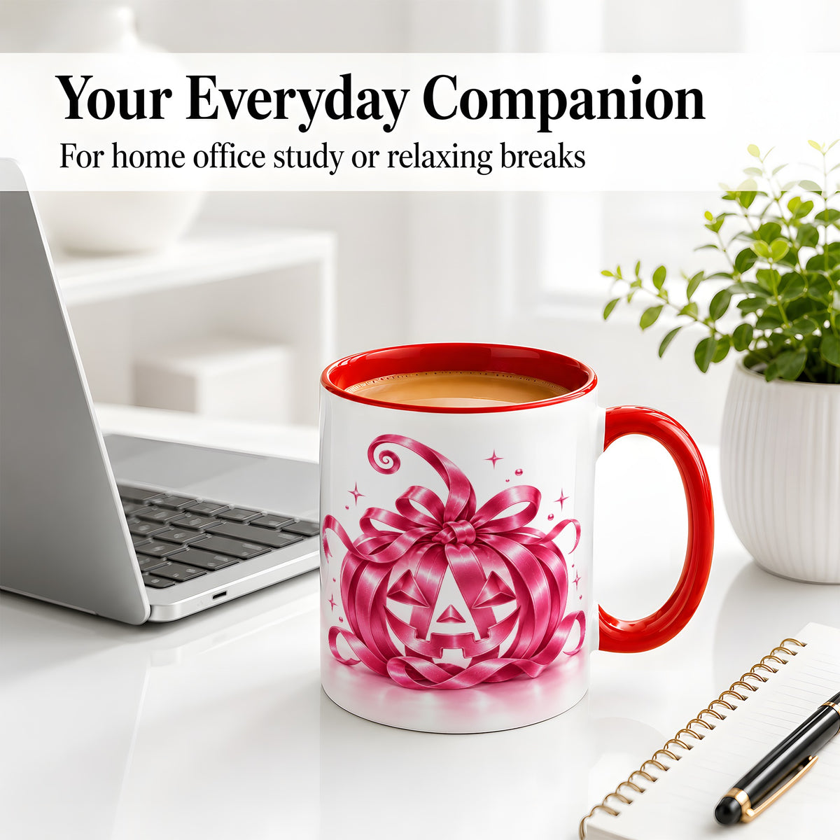 #pl[11oz|Red] Pink Bow Halloween Pumpkin Ceramic Mug for Halloween Fans