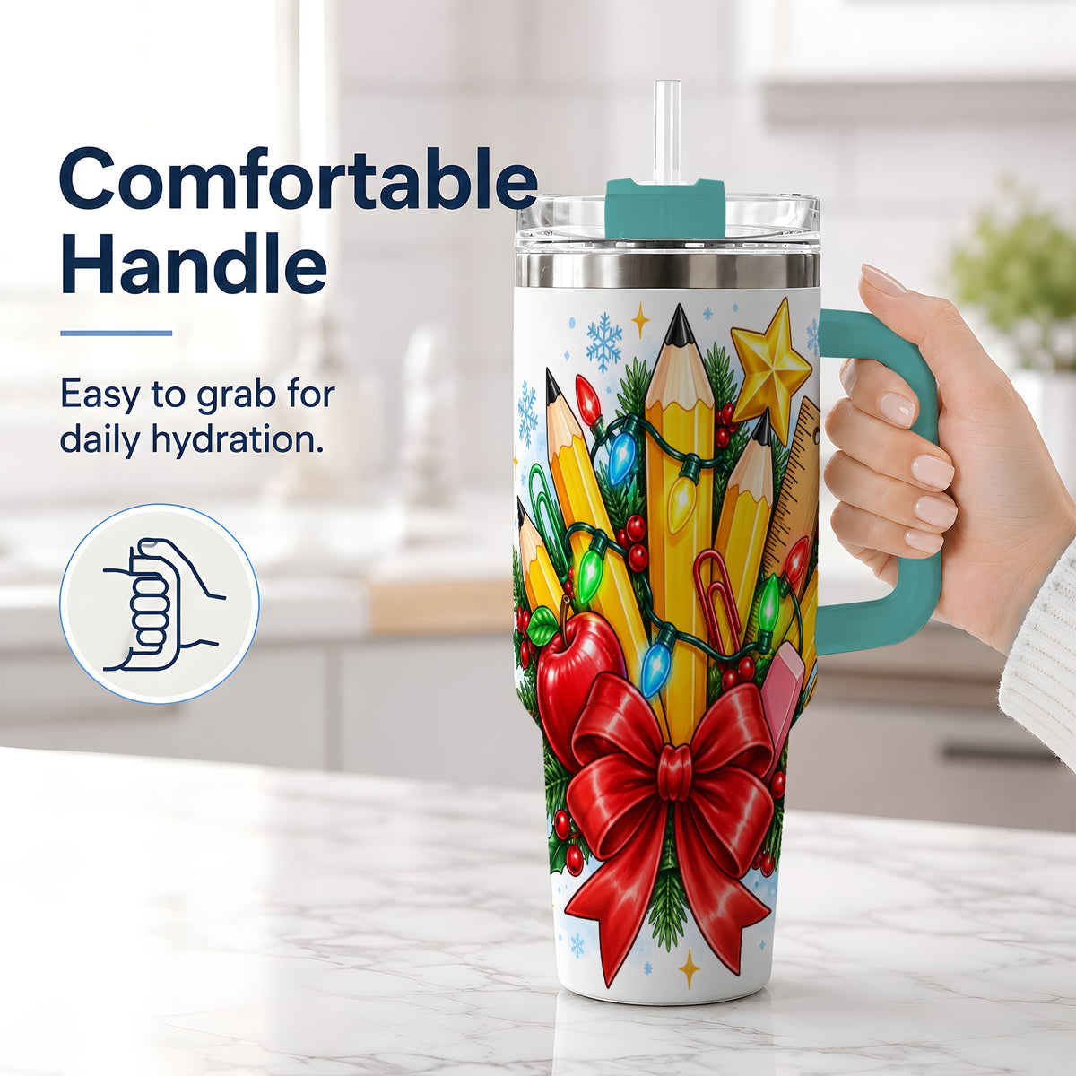 #pl[40oz|Green] Christmas Teacher 40oz Tumbler, School Supplies Holiday Drinkware