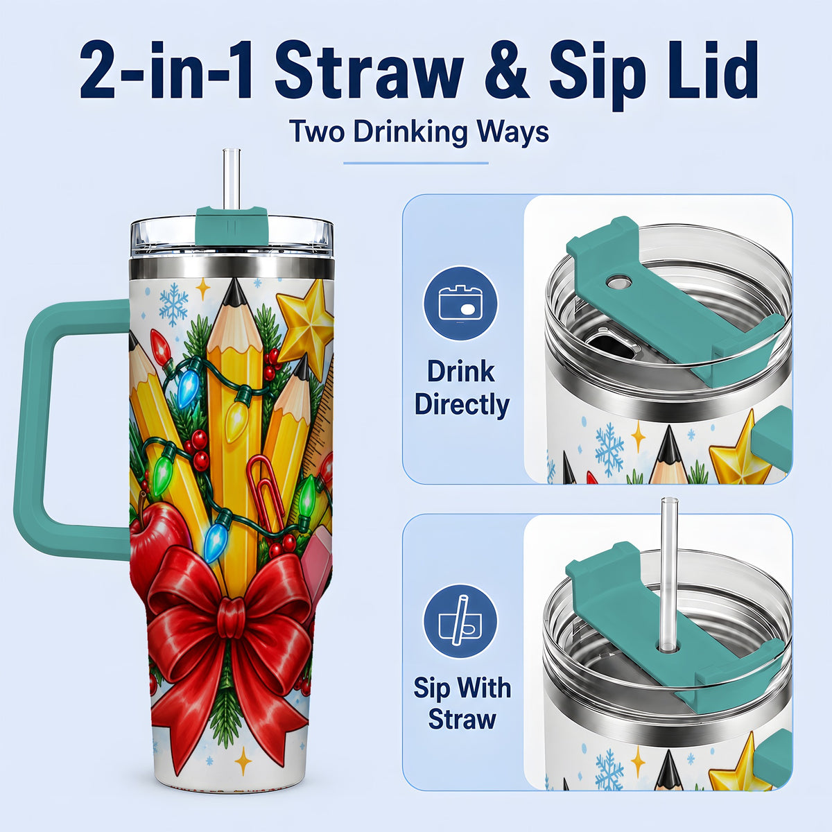 #pl[40oz|Green] Christmas Teacher 40oz Tumbler, School Supplies Holiday Drinkware