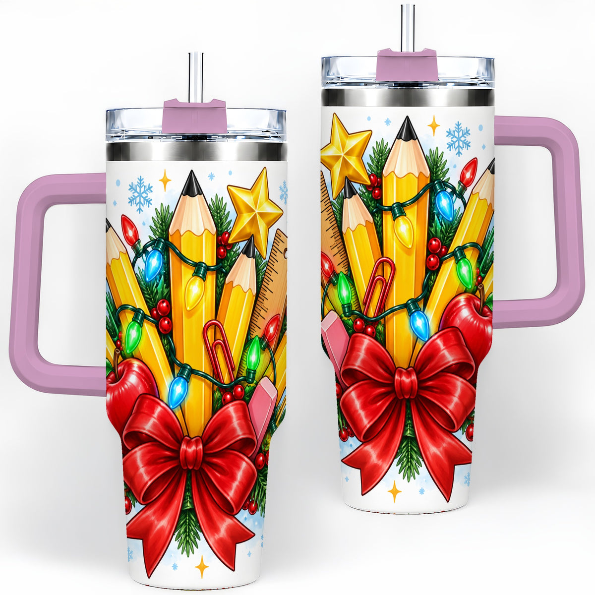 #pl[40oz|Pink] Christmas Teacher 40oz Tumbler, School Supplies Holiday Drinkware