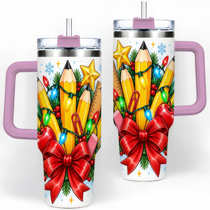 #pl[40oz|Pink] Christmas Teacher 40oz Tumbler, School Supplies Holiday Drinkware