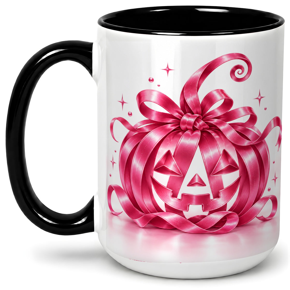 #pl[15oz|Black] Pink Bow Halloween Pumpkin Ceramic Mug for Halloween Fans