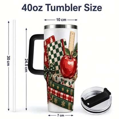 #pl[40oz|Black] Christmas Teacher Book Lover 40oz Tumbler, Apple Notebook Drinkware