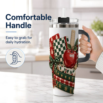 #pl[40oz|Black] Christmas Teacher Book Lover 40oz Tumbler, Apple Notebook Drinkware