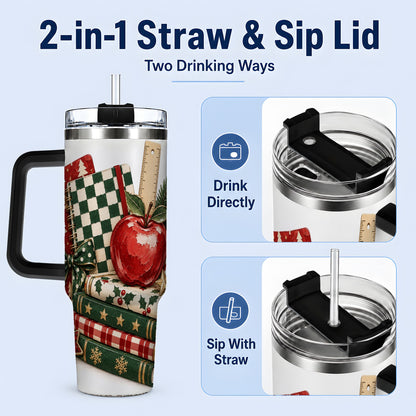 #pl[40oz|Black] Christmas Teacher Book Lover 40oz Tumbler, Apple Notebook Drinkware