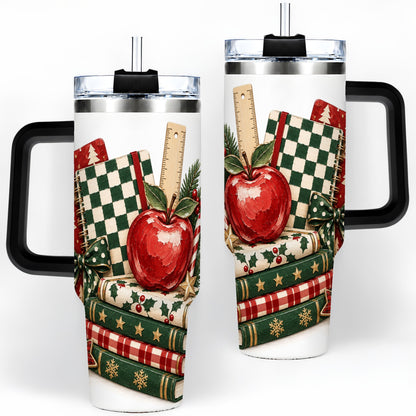 #pl[40oz|Black] Christmas Teacher Book Lover 40oz Tumbler, Apple Notebook Drinkware