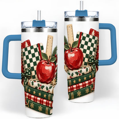 #pl[40oz|Blue] Christmas Teacher Book Lover 40oz Tumbler, Apple Notebook Drinkware