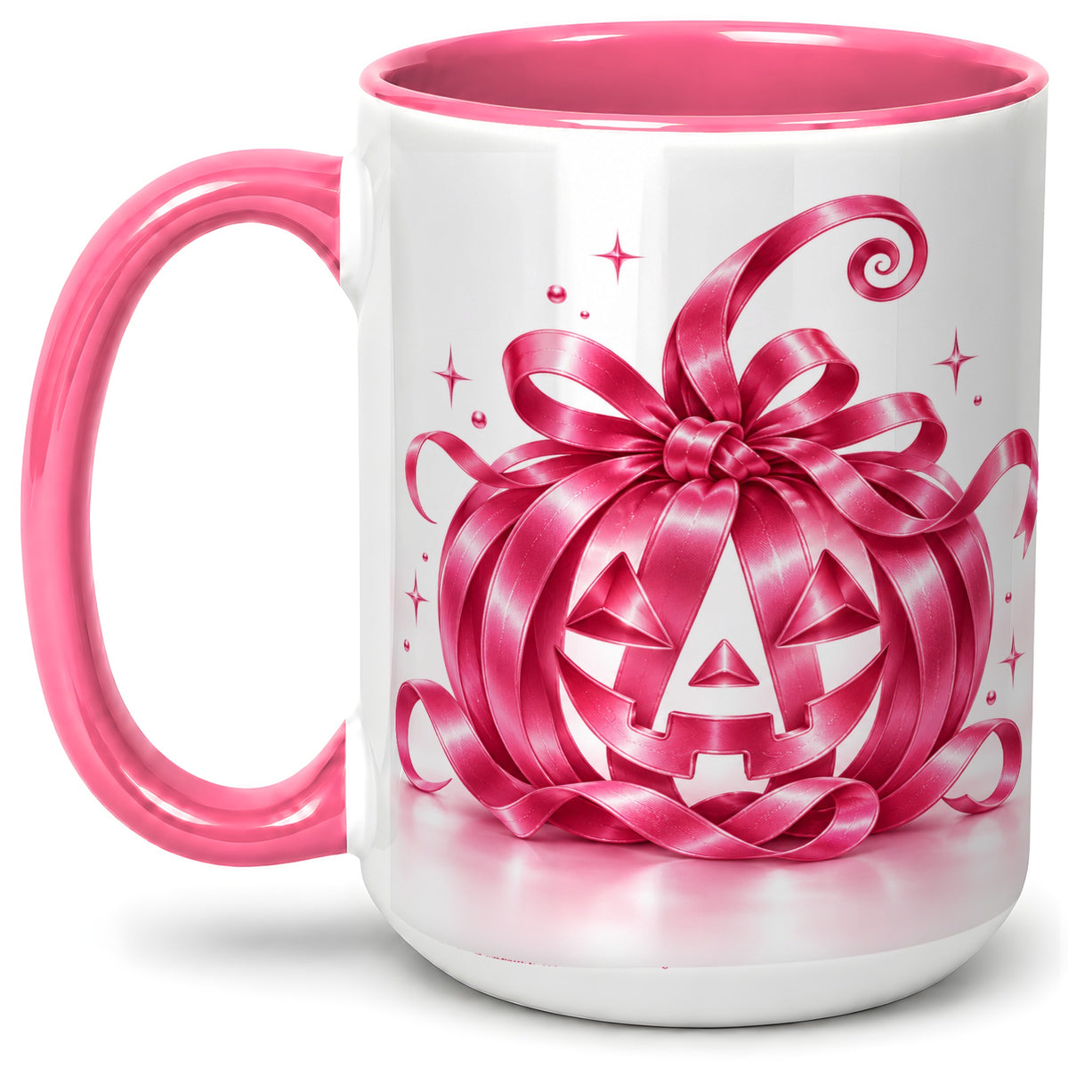 #pl[15oz|Pink] Pink Bow Halloween Pumpkin Ceramic Mug for Halloween Fans
