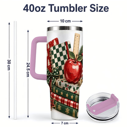 #pl[40oz|Pink] Christmas Teacher Book Lover 40oz Tumbler, Apple Notebook Drinkware