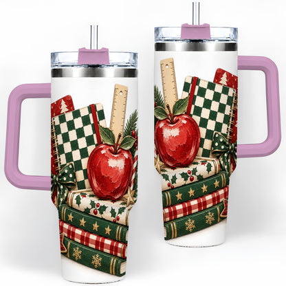 #pl[40oz|Pink] Christmas Teacher Book Lover 40oz Tumbler, Apple Notebook Drinkware