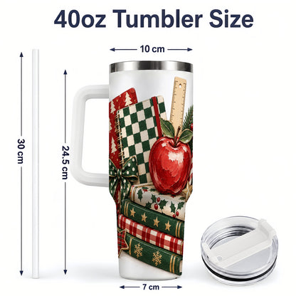 #pl[40oz|White] Christmas Teacher Book Lover 40oz Tumbler, Apple Notebook Drinkware