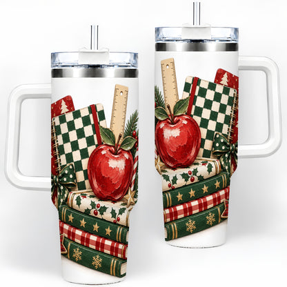 Christmas Teacher Book Lover 40oz Tumbler, Apple Notebook Drinkware