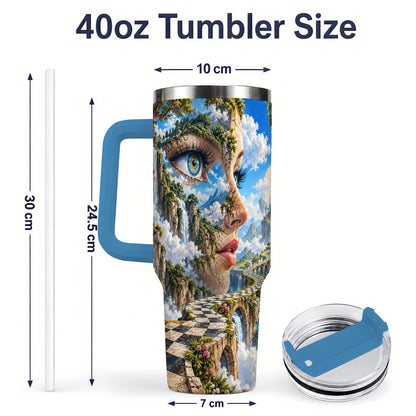 #pl[40oz|Blue] Surreal Fantasy Face 40oz Tumbler, Waterfall Dreamscape Drinkware