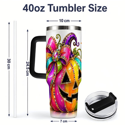 #pl[40oz|Black] Rainbow Halloween Pumpkin 40oz Tumbler, Jewel-Inspired Bow Drinkware