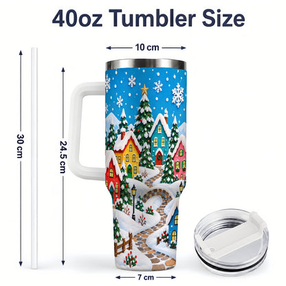 #pl[40oz|White] Christmas Village 40oz Tumbler, Colorful Snowy Winter Scene Drinkware