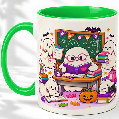 #pl[11oz|Green] Cute Ghost School Halloween Ceramic Mug for Teachers