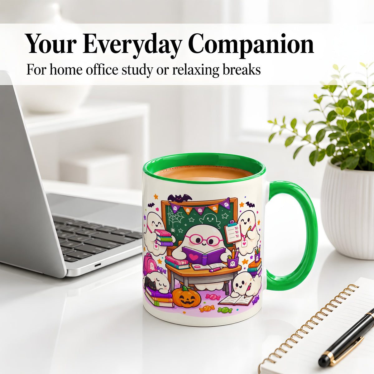 #pl[11oz|Green] Cute Ghost School Halloween Ceramic Mug for Teachers