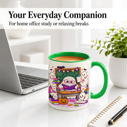 #pl[11oz|Green] Cute Ghost School Halloween Ceramic Mug for Teachers