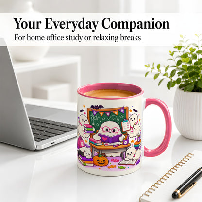 #pl[11oz|Pink] Cute Ghost School Halloween Ceramic Mug for Teachers