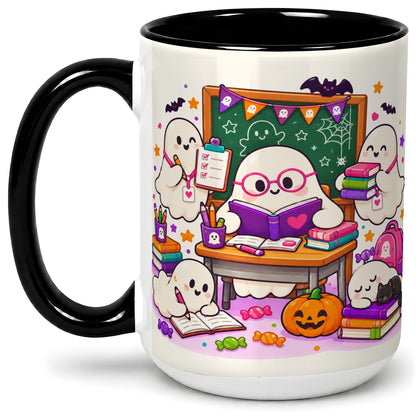 #pl[15oz|Black] Cute Ghost School Halloween Ceramic Mug for Teachers