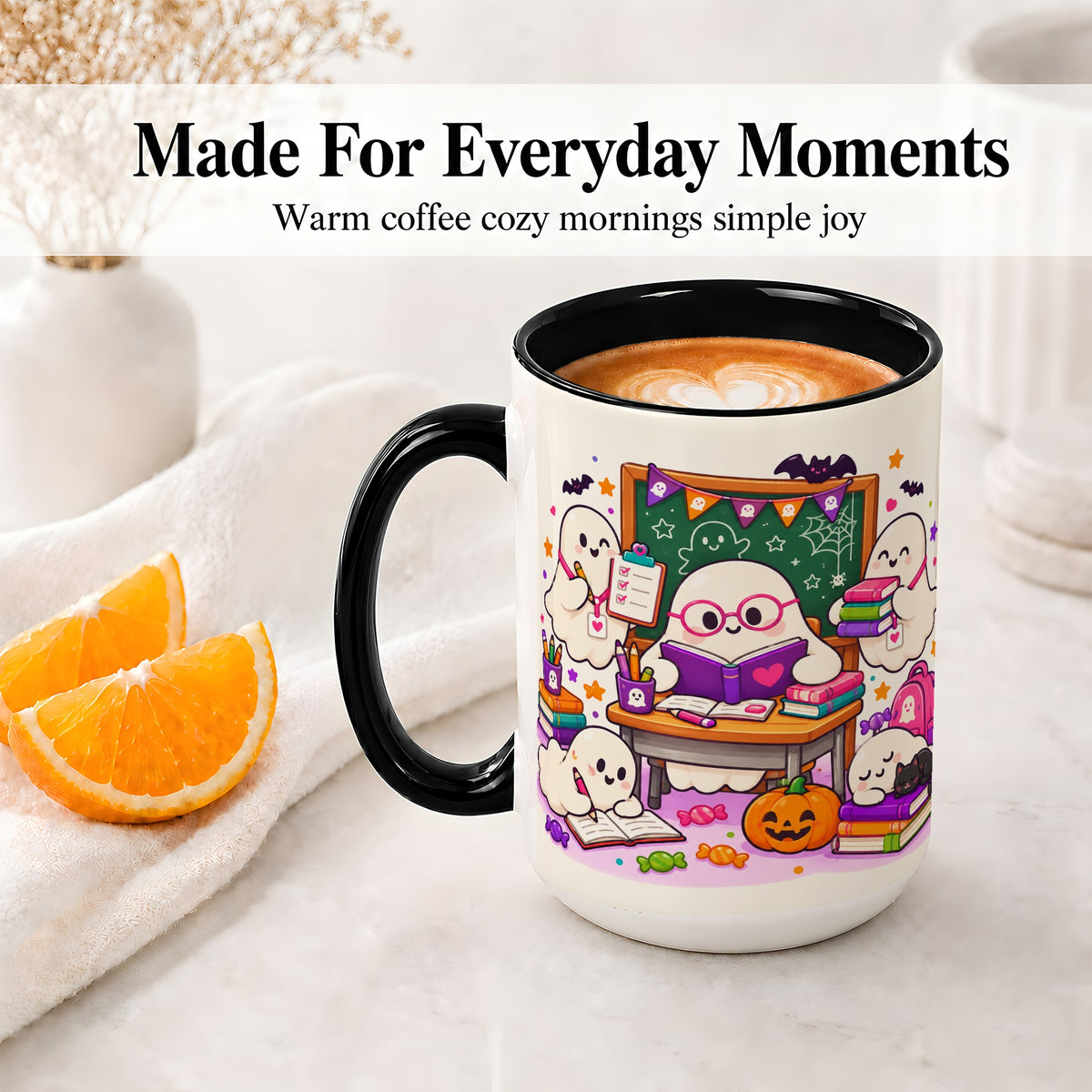 #pl[15oz|Black] Cute Ghost School Halloween Ceramic Mug for Teachers