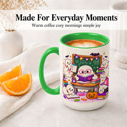 #pl[15oz|Green] Cute Ghost School Halloween Ceramic Mug for Teachers