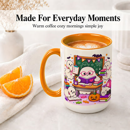 #pl[15oz|Orange] Cute Ghost School Halloween Ceramic Mug for Teachers