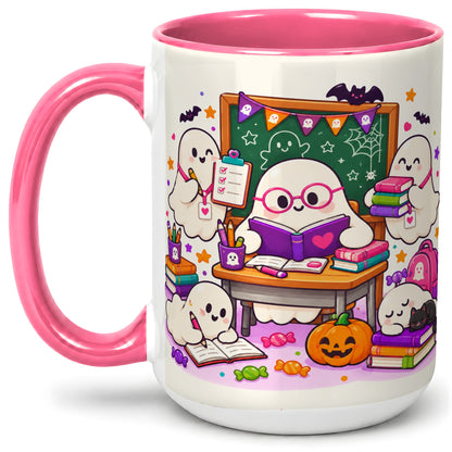 #pl[15oz|Pink] Cute Ghost School Halloween Ceramic Mug for Teachers