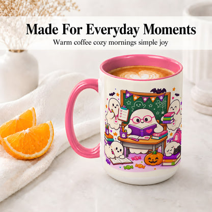 #pl[15oz|Pink] Cute Ghost School Halloween Ceramic Mug for Teachers