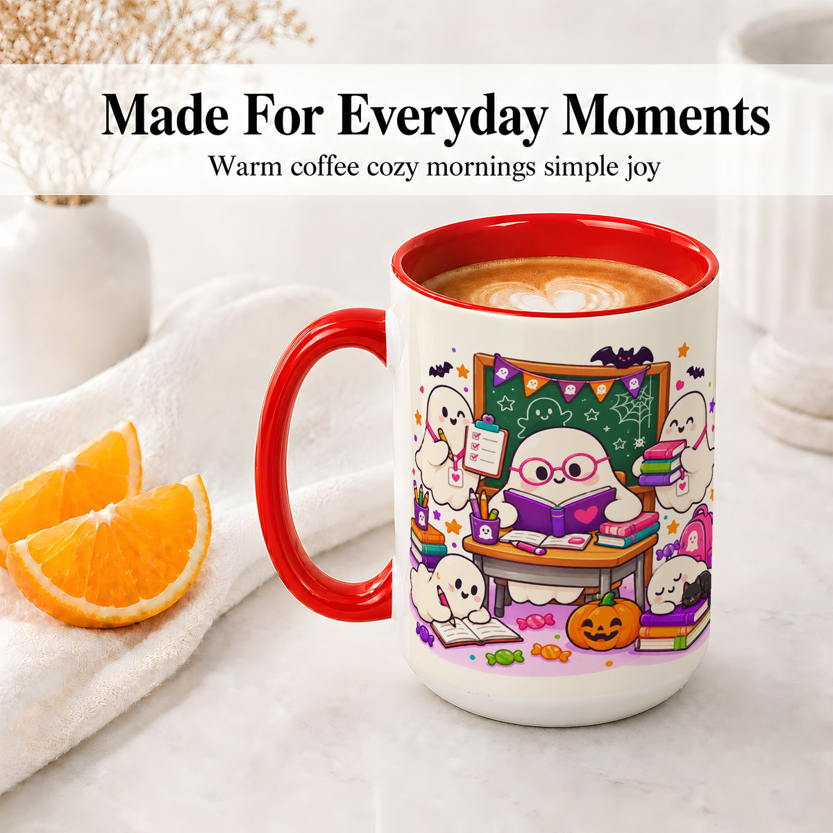 #pl[15oz|Red] Cute Ghost School Halloween Ceramic Mug for Teachers