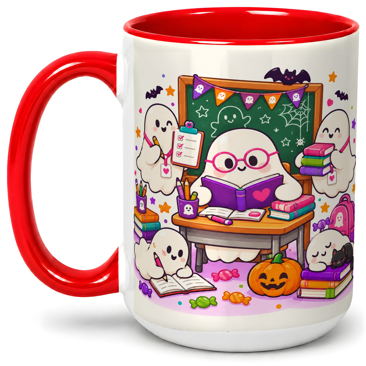 #pl[15oz|Red] Cute Ghost School Halloween Ceramic Mug for Teachers